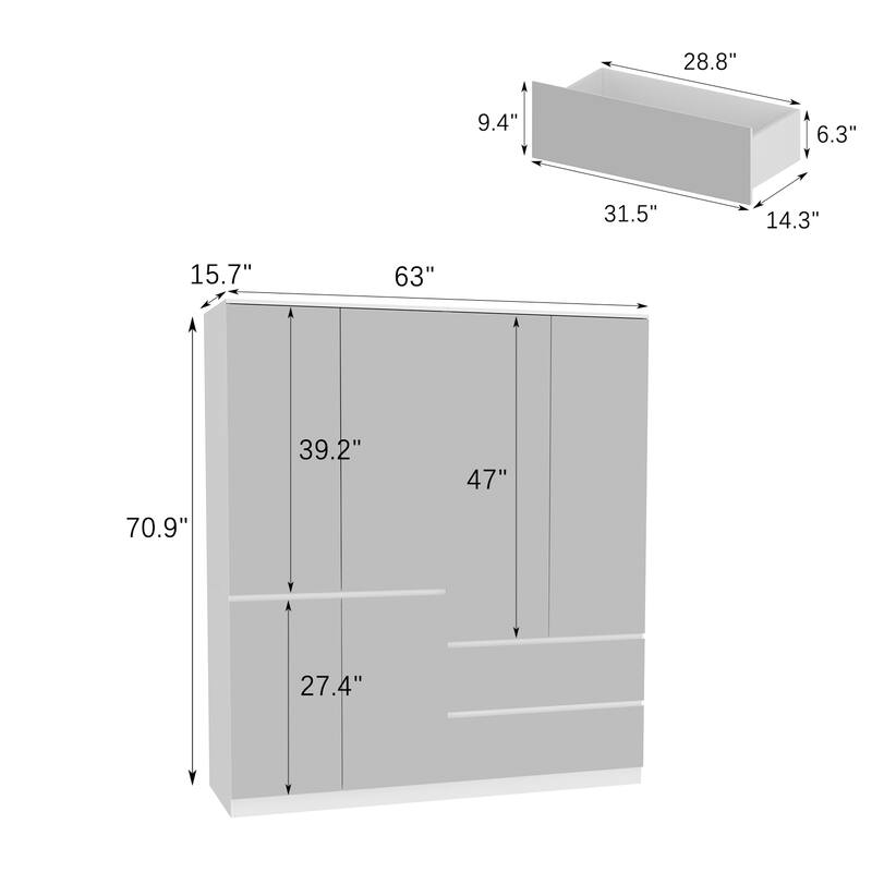 Modular Mirror Wardrobe White Bedroom Cabinet Storage Cabinet Armoire