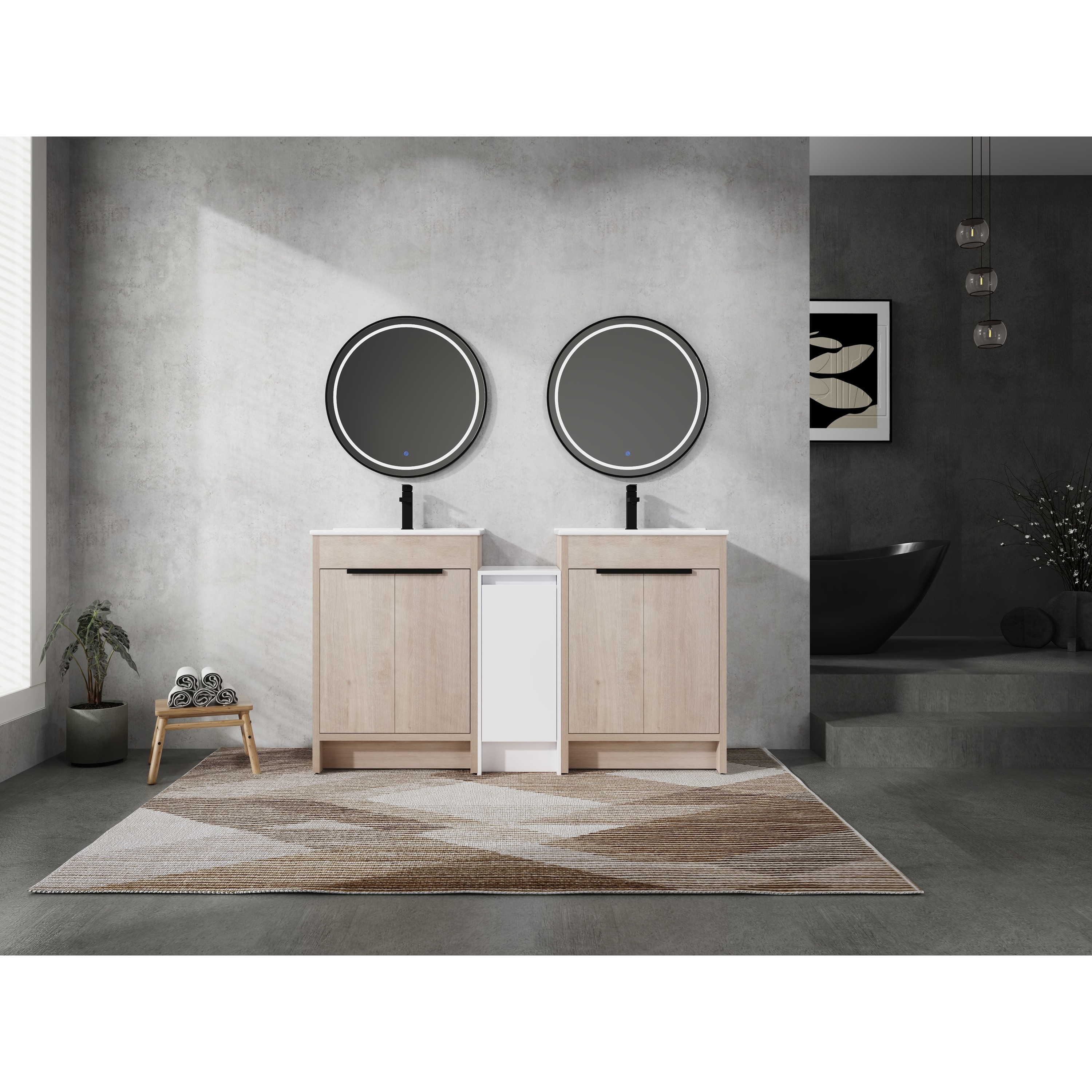 60 Inch Freestanding Bathroom Vanity with Ceramic Sink and Storage Cabinets, Soft Closing Door
