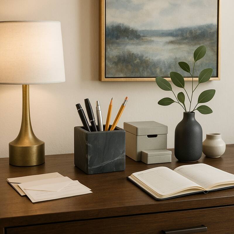 Marble Stone Storage Sculpted Design and Sleek Vertical Grooves - 4.0"