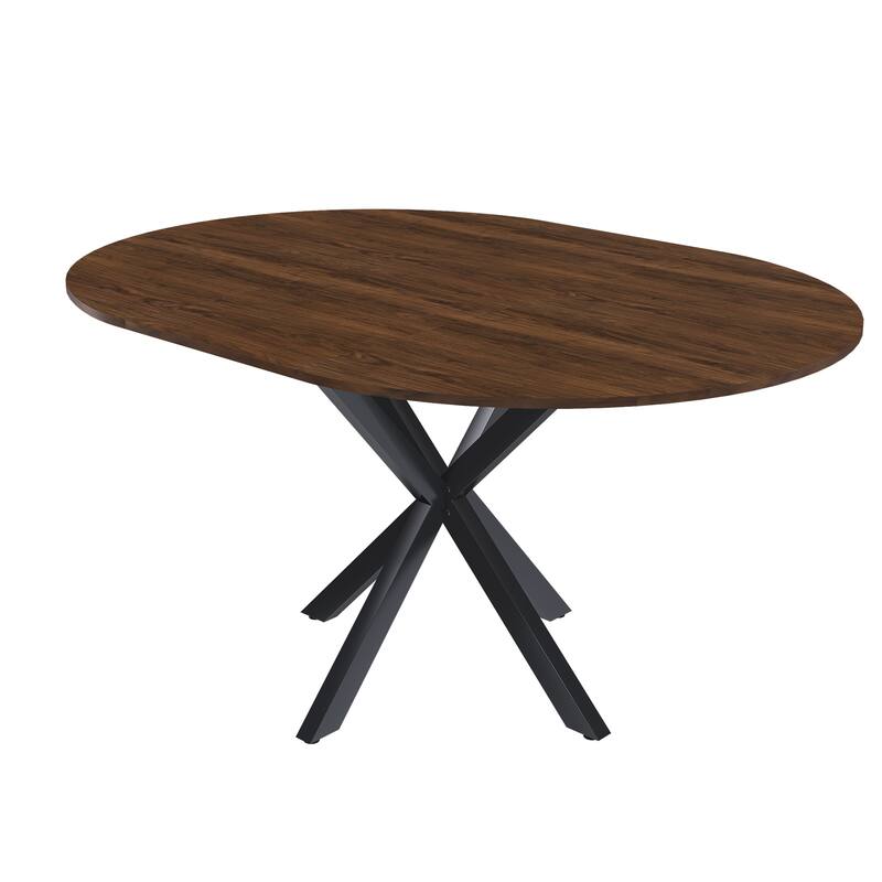 Roomfitters Extendable Round Dining Table, Retractable 42 to 58 Inch Wood Veneer Table with Carbon Steel Base, Walnut Finish