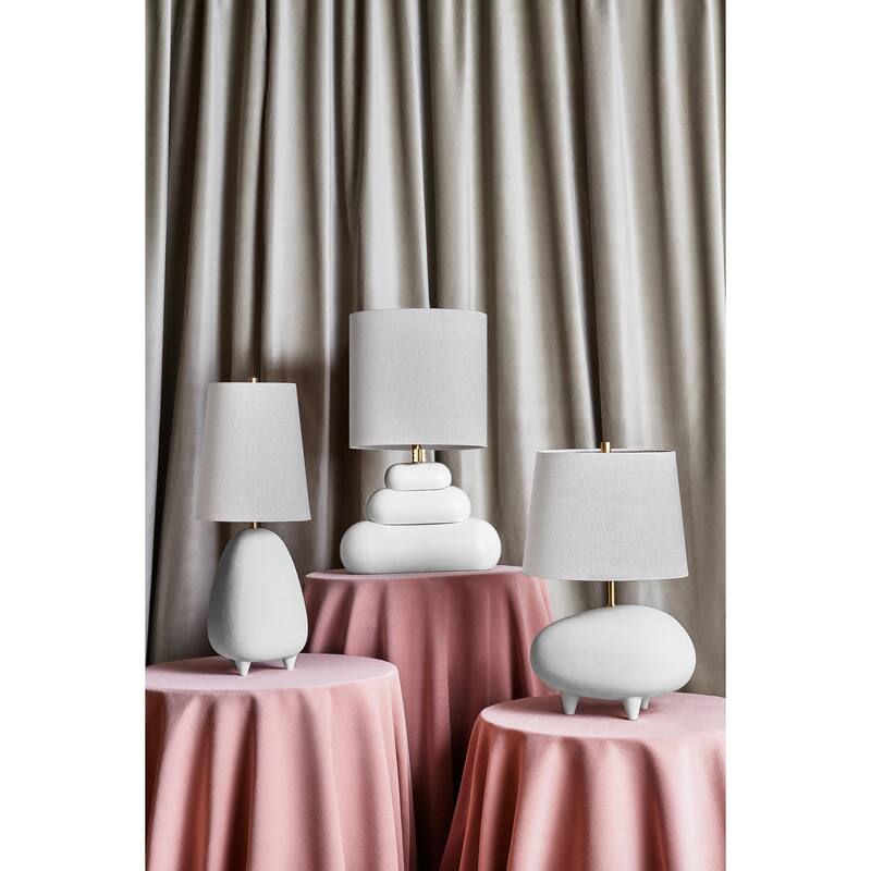 Hudson Valley Tiptoe 1-Light Aged Brass Table Lamp with Gray Linen