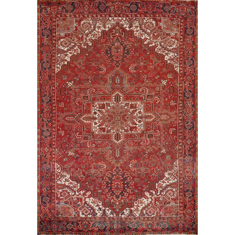 Hand Knotted Oriental 100% Wool Carpet Traditional Medallion Red Heriz Area Rug - 10' 8'' X 7' 11''