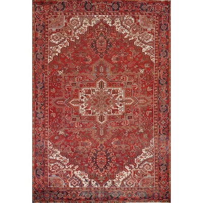 Hand Knotted Oriental 100% Wool Carpet Traditional Medallion Red Heriz Area Rug - 10' 8'' X 7' 11''