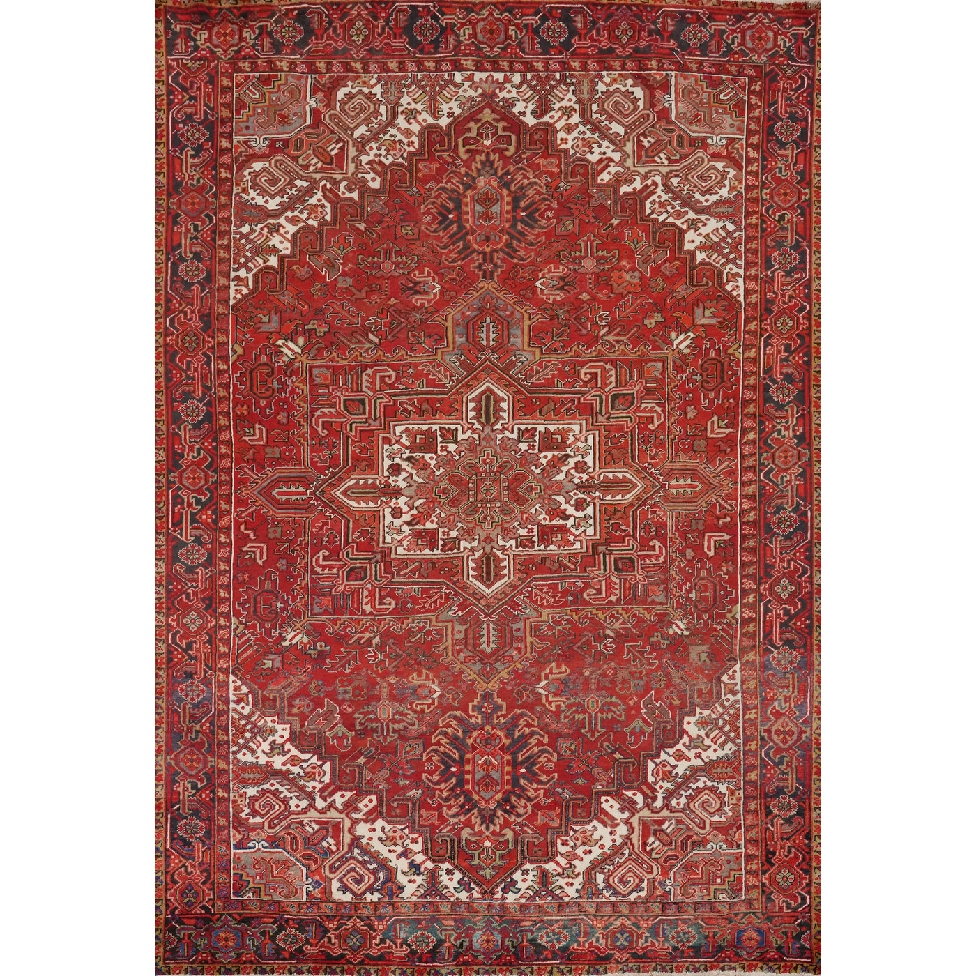Hand Knotted Oriental 100% Wool Carpet Traditional Medallion Red Heriz Area Rug - 10' 8'' X 7' 11''