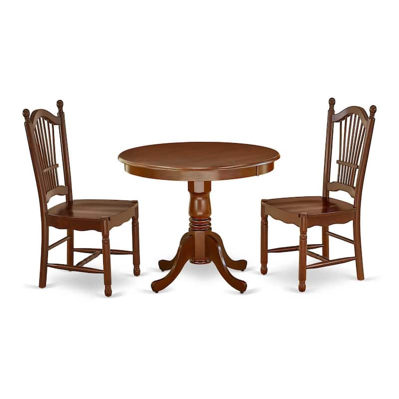 French Country Dining Set 3Pc Table & Chairs - 36 Inch Round Wood Table with 2 Seats