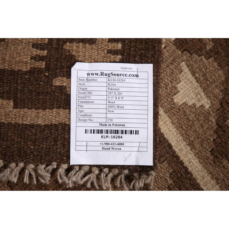 Geometric Kilim Oriental Area Rug Flat-weave Wool Carpet - 6'8"x 9'5"