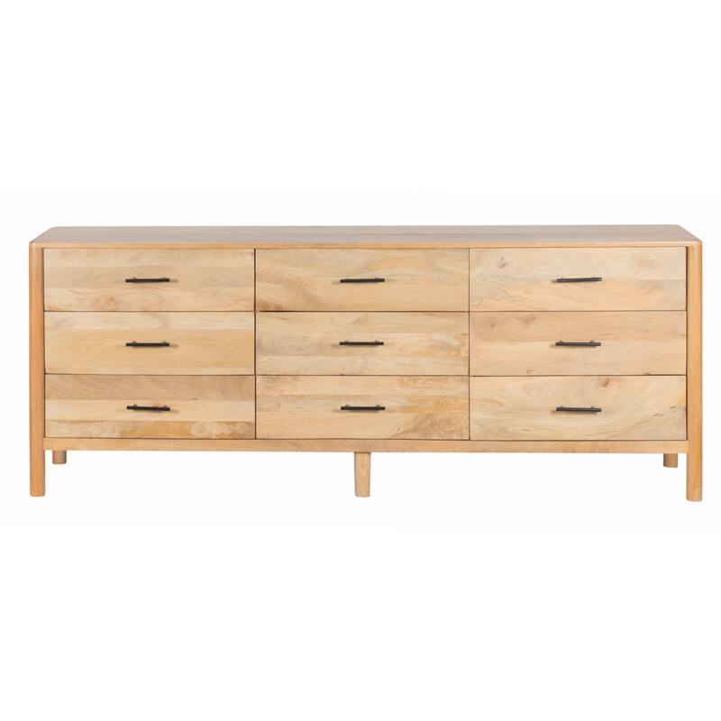 Geti Dresser 9 Drawers, 84 Inch Wide, Handcrafted Natural Oak White Mango Wood,