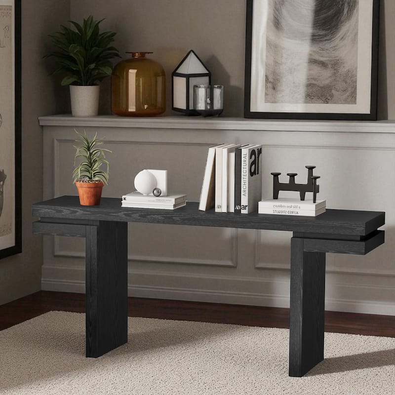 66" Extra Wide Console Table with Real Wood Veneer, Minimalist Entryway and Hallway Accent Sofa Table