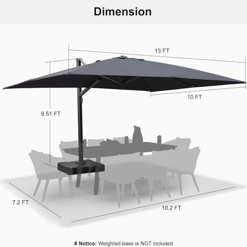 PURPLE LEAF Sturdy Heavy-duty Patio Cantilever Offset Umbrella with 360-degree Rotation