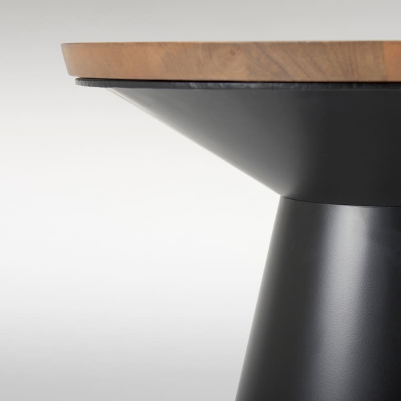 Mitchell Solid Wood Top and Black Cast Iron Base Round Side Table