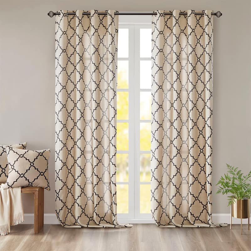Fretwork Print Grommet Top Window Curtain Panel(Only 1 Pc Panel)