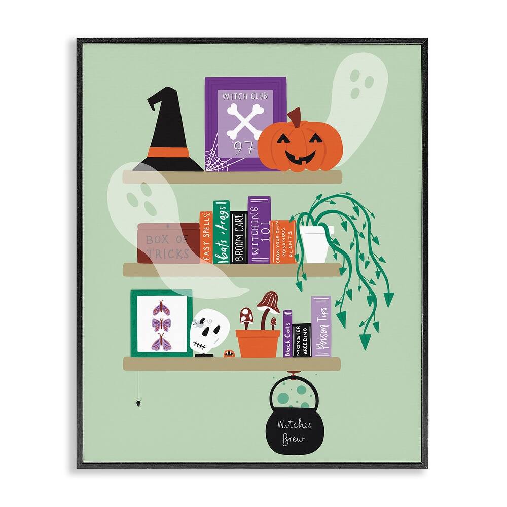 Stupell Witchy Halloween Bookshelf Framed Giclee Art Design By Sazerelli Designs