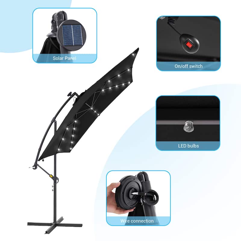 LIVOOSUN Outdoor Patio Umbrella, Square Canopy Offset LED Umbrella