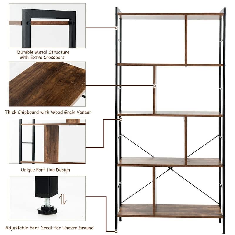 4-Tier Industrial Bookshelf Floor Standing Storage Rack Large Storage - 29" x 12" x 61" (L x W x H)