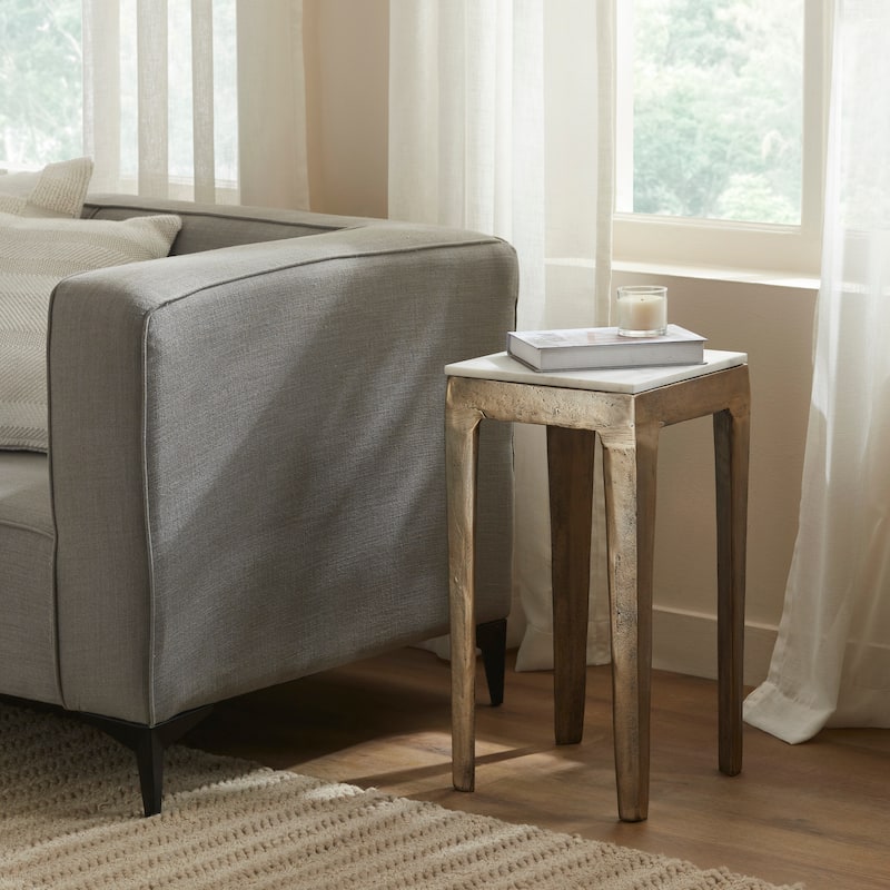 Renwil Abby Indoor Cast Aluminum Side Table, Antique Brass