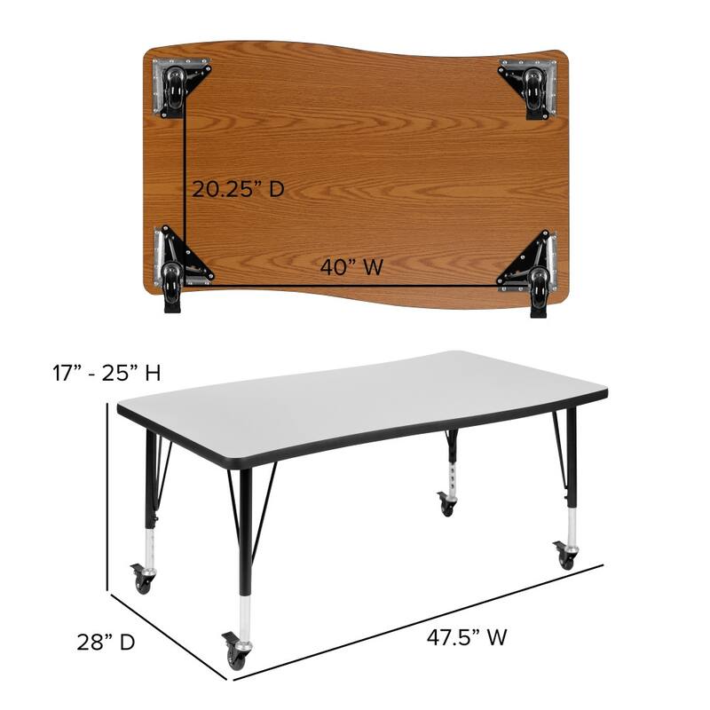 3PC Mobile 76" Oval Wave Flexible Grey Kids Adjustable Activity Table Set
