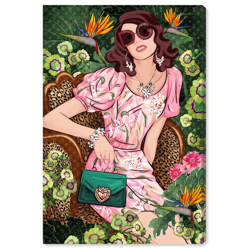 Wynwood Studio Canvas Fashion and Glam Green Garden Doll Pink and Glam Wall Art Canvas Print