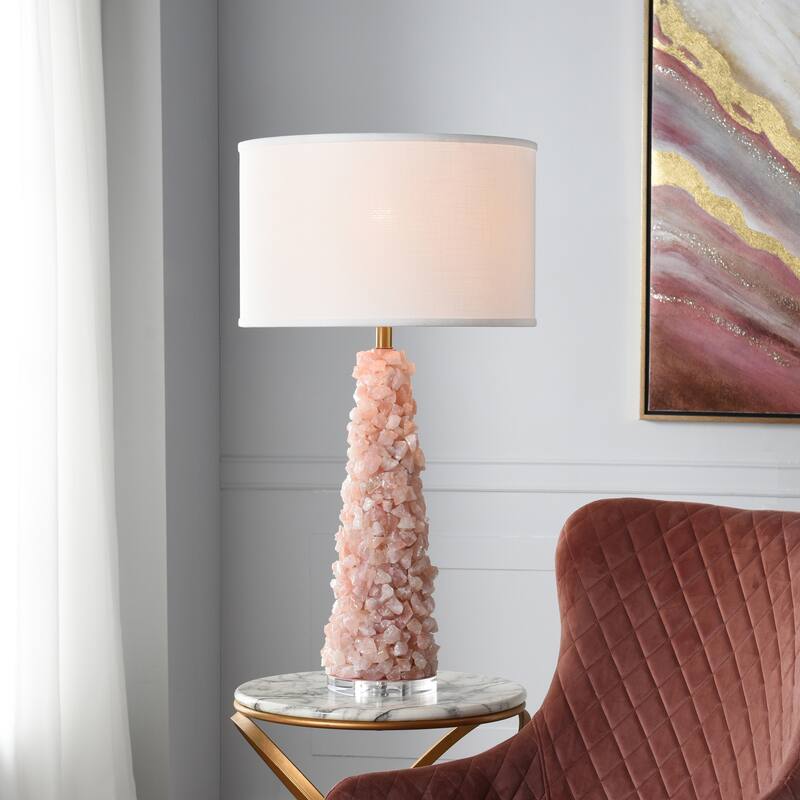 Tamara Day for Stylecraft Belinda Stone Table Lamp - Rose Quartz - Off-White Shade - Rose Quartz/Off-White
