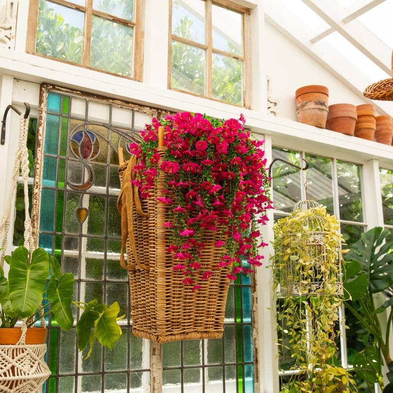 30-in UV Resistant Artificial Morning Glory Hanging Plant - Set of 6