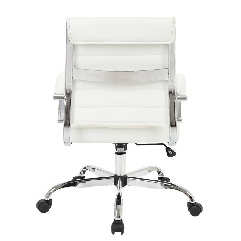 Benmar Leather Ribbed Office Chair with Chrome Frame, Adjustable Height, Tilt Lock, 360° Swivel, and Smooth Rolling Casters