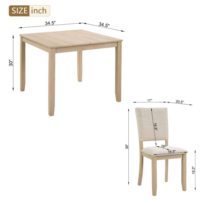5-piece Wooden Dining Set with 1 Square Table and 4 Chairs