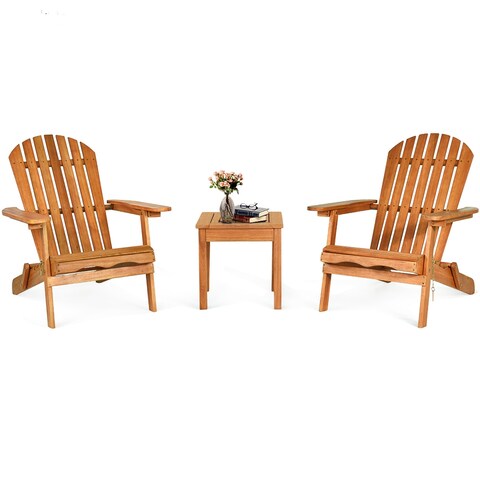 Costway 3PCS Patio Wooden Adirondack Chair Table Set Folding Seat - 3-Piece Sets