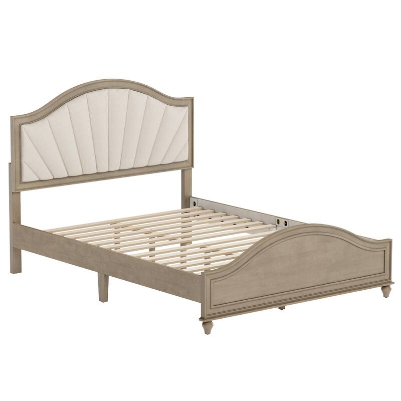 Modern Wooden Upholstered Platform Bed Frame Queen/King Size with Headboard