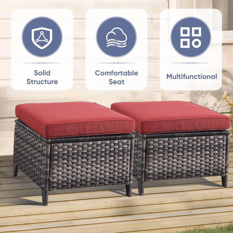 Gymojoy Outdoor Durable Wicker Ottomans with Olefin Cushions