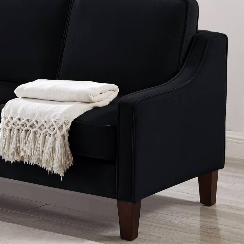 Modern 74" Velvet 3-seater Upholstered Sofa with Scooped Armrest and Removable Cushions for Living Room