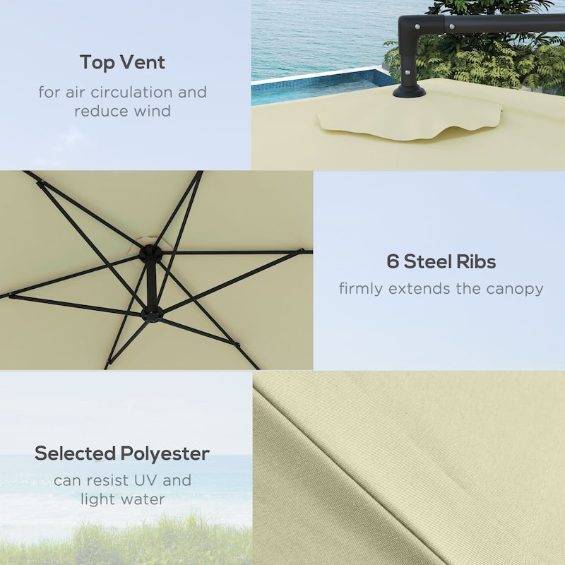 Outsunny 9.5FT Cantilever Patio Umbrella with Crank, Cross Base and Air Vent, Round Hanging Offset Umbrella, Heavy Duty Outdoor