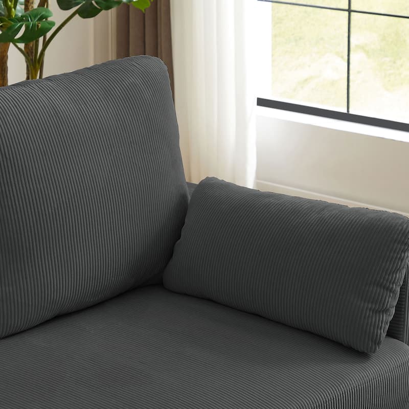 100.79" Corduroy L shaped Pillow Top Arm Sofa With Storage Bag