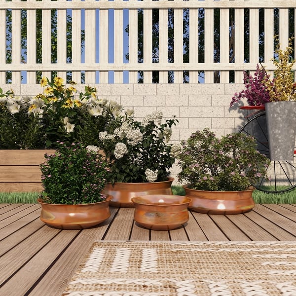 Copper Metal Wide Weathered Low Bowl Indoor Outdoor Planter (Set of 4) -  Bed Bath & Beyond - 35412235