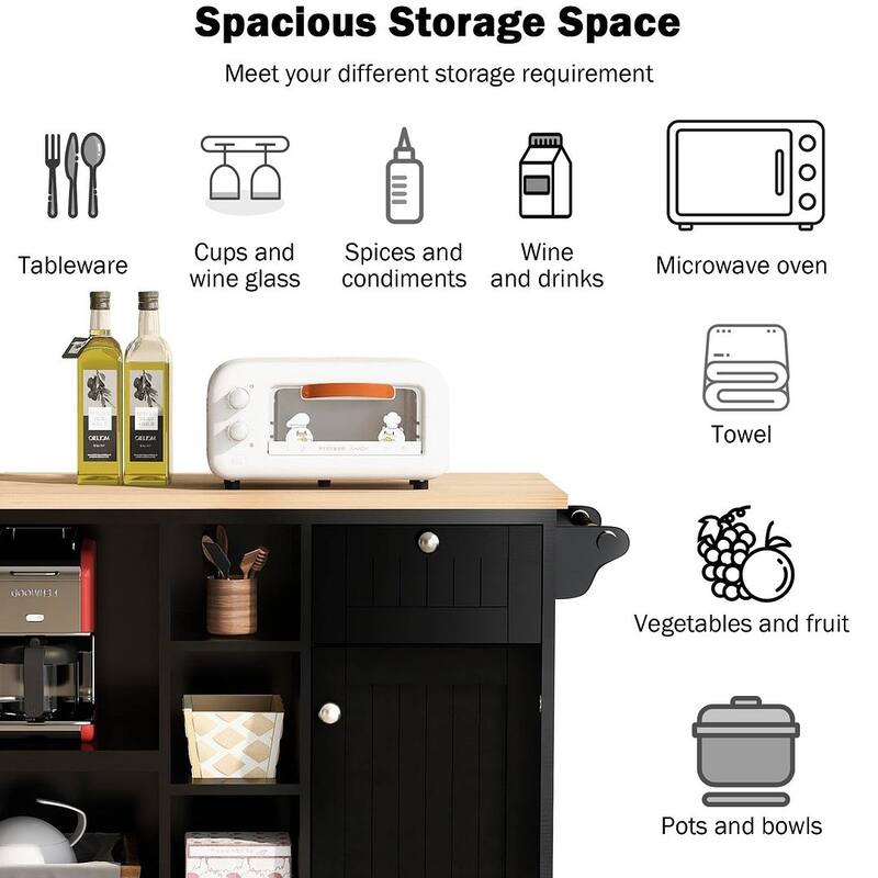 50.80 "W Versatile Solid Wood Countertop Kitchen Island with Storage and Two Locking Wheels