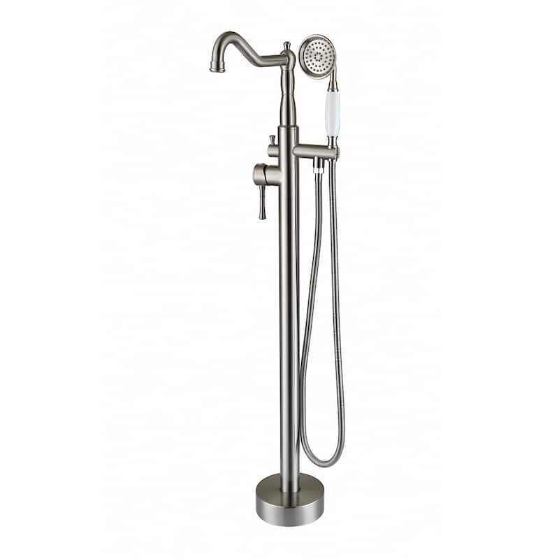 Topcraft Single Handle Floor Mounted Freestanding Tub Filler with Handshower - Brushed Nickel