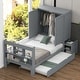 preview thumbnail 3 of 22, Twin Platform Bed with Storage Headboard & Footboard, Pull Out Shelves and Twin Trundle, Grey