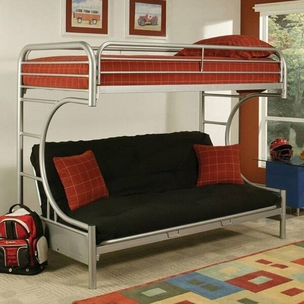 Kids Twin Over Futon Metal Bunk Bed in Silver Bed Bath & Beyond