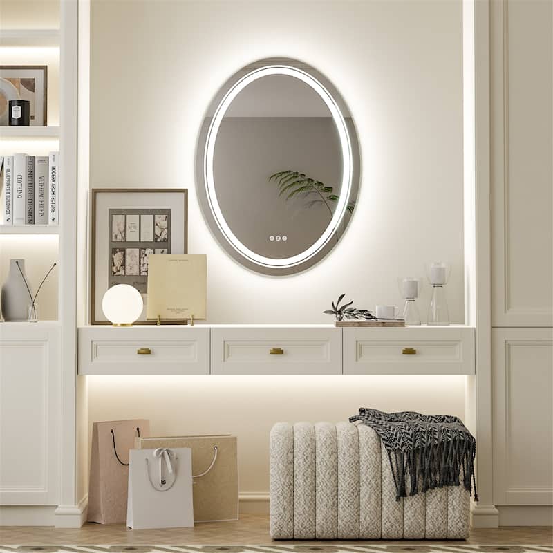 23.6x31.5 inch Oval Illuminated Bathroom Mirror Anti-Fog&Memorable