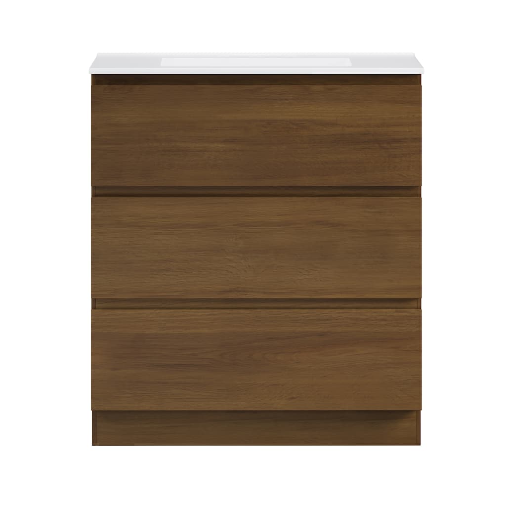 Liberte 30" Freestanding Bathroom Vanity In Brown Oak With 3-Hole Widespread Sink Top - 30