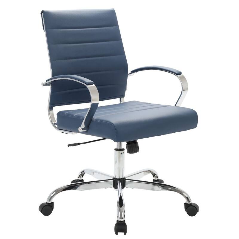 LeisureMod Benmar Mid-Back Swivel Leather Office Chair W/ Chrome Base - Navy Blue