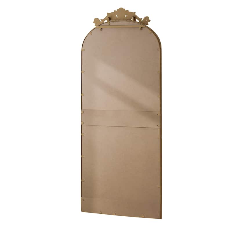 58"x24" Arched Full Body Hanging Wall Mounted Mirror with Vintage Ornate Carved Applique on Top