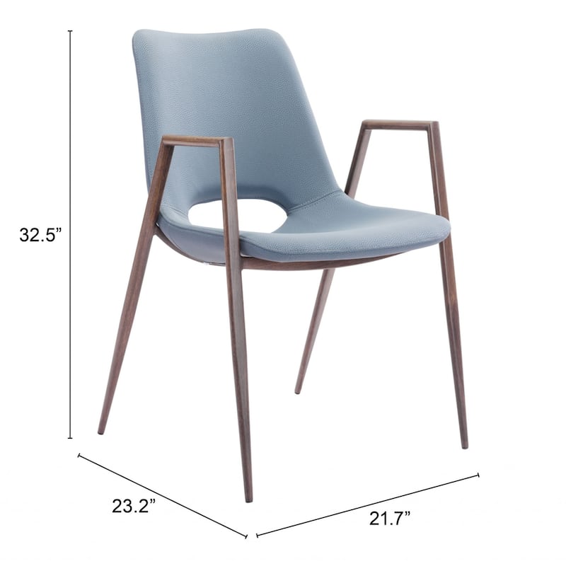 Set of 2 Upholstered Open Back Dining Armchairs with Metal Legs - 21.7” x 23.2” x 32.5”