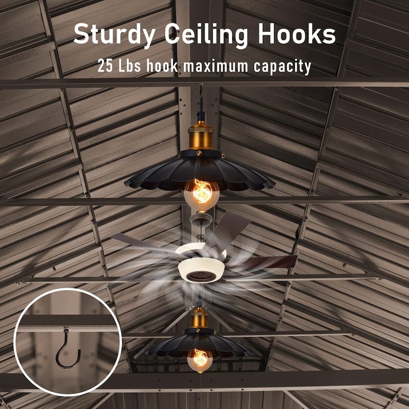 14x22FT Outdoor Hardtop Gazebo with Steel Roof, Aluminum Frame, Gutter System, Curtains, and Netting for Patio, Deck, or Garden