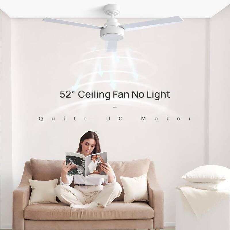 52Inch Ceiling Fan without Light, 6 Wind Speeds with Remote Control for Living Room and Patio