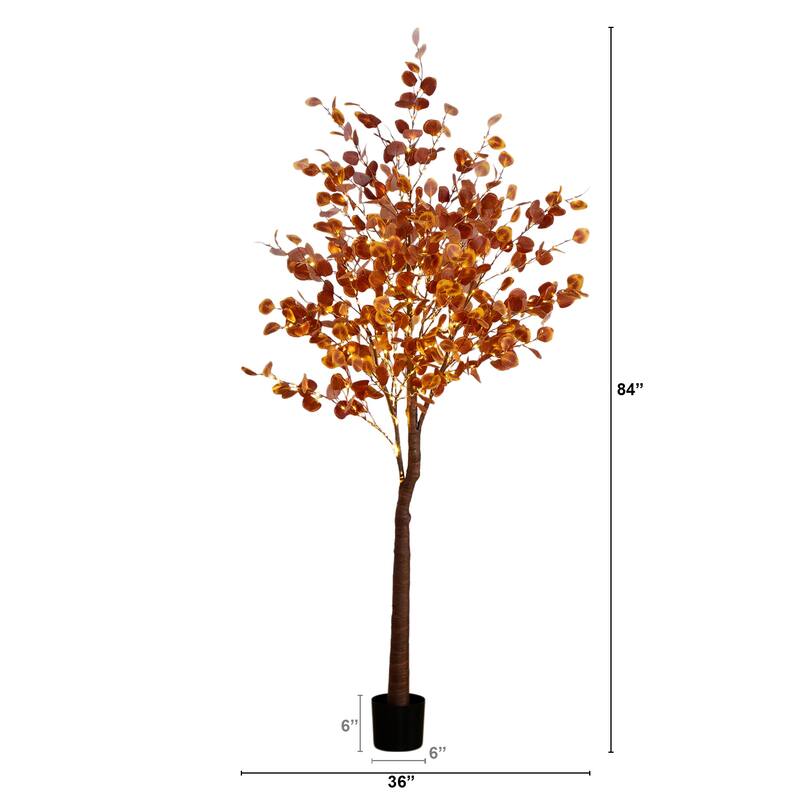 7-ft Pre-Lit Grand Autumn Eucalyptus Artificial Fall Tree - Green