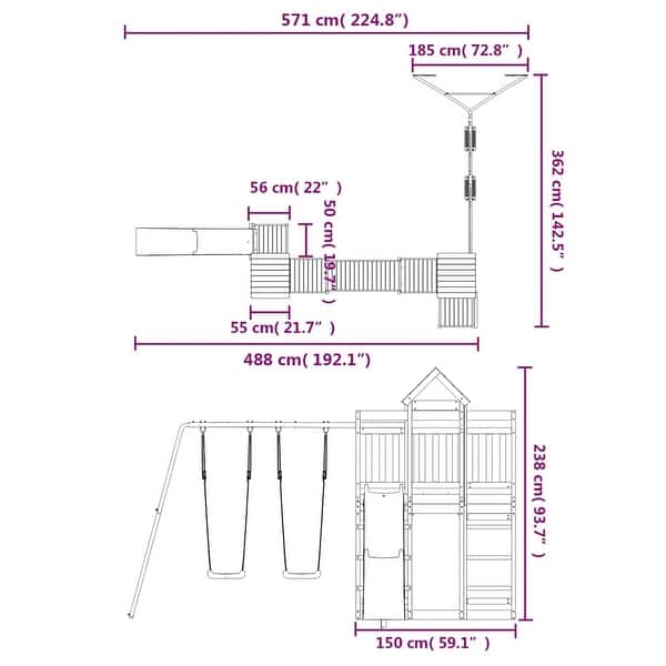 dimension image slide 1 of 3, vidaXL Swing Set Outdoor Backyard Wooden Playground Equipment for Kids Age 3-8