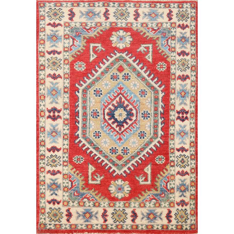 Hand Knotted Oriental 100% Wool Carpet Traditional Medallion Red Kazak Area Rug - 3' 0'' X 2' 0''