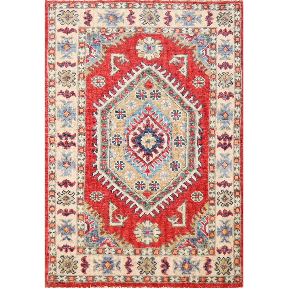 Hand Knotted Oriental 100% Wool Carpet Traditional Medallion Red Kazak Area Rug - 3' 0'' X 2' 0''