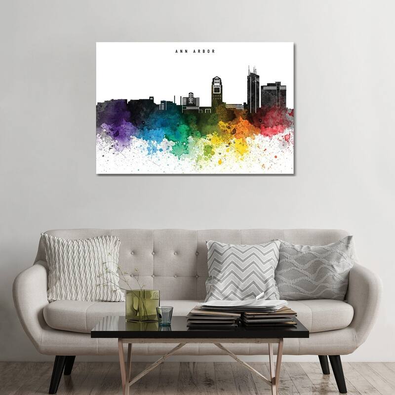 iCanvas "Ann Arbor Rainbow Style Skyline" by WallDecorAddict Canvas Print - 32x48x1.5
