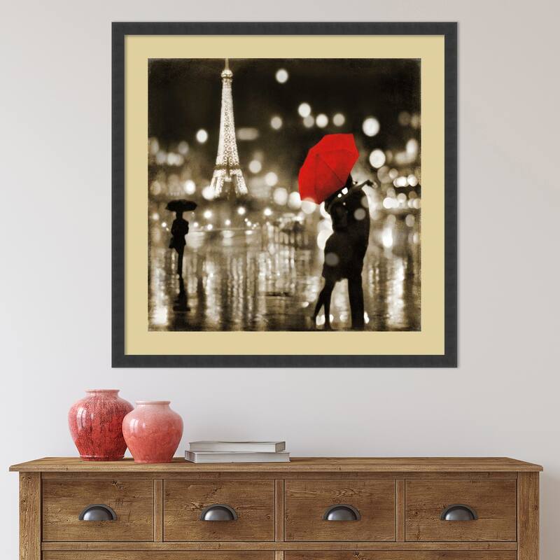 Framed Art Print 'A Paris Kiss' by Kate Carrigan 34 x 34-inch