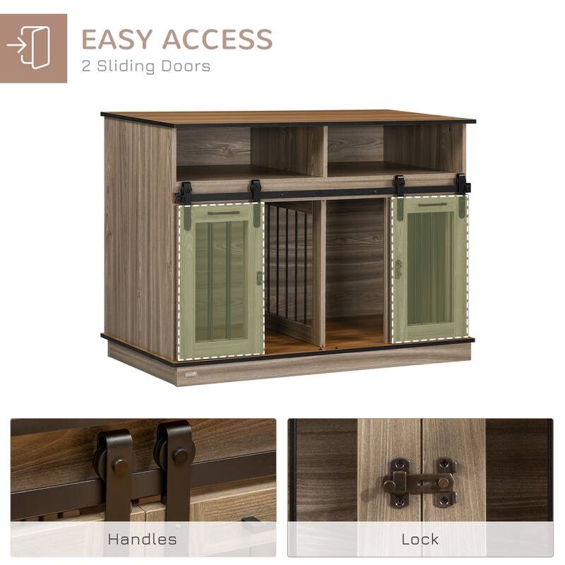 Oak Steel and MDF Dog Crate Side Table with Sliding Lockable Doors Double Room